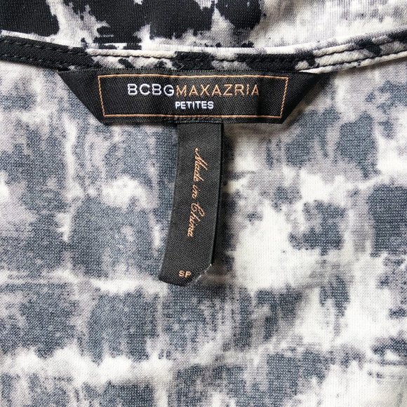 BCBGMaxAzria Petite Black White Gray Brush Stroke Surplice Faux Wrap Dress - Picture 12 of 13
